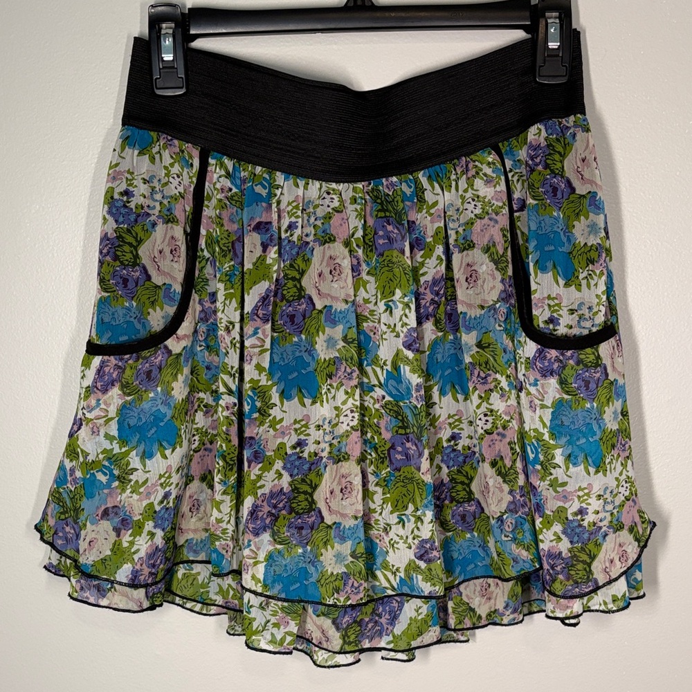 Charlotte Russe Floral Mini Skirt with Black Trim